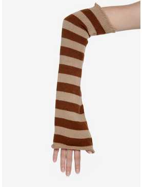 Brown Stripe Flared Arm Warmers, , hi-res