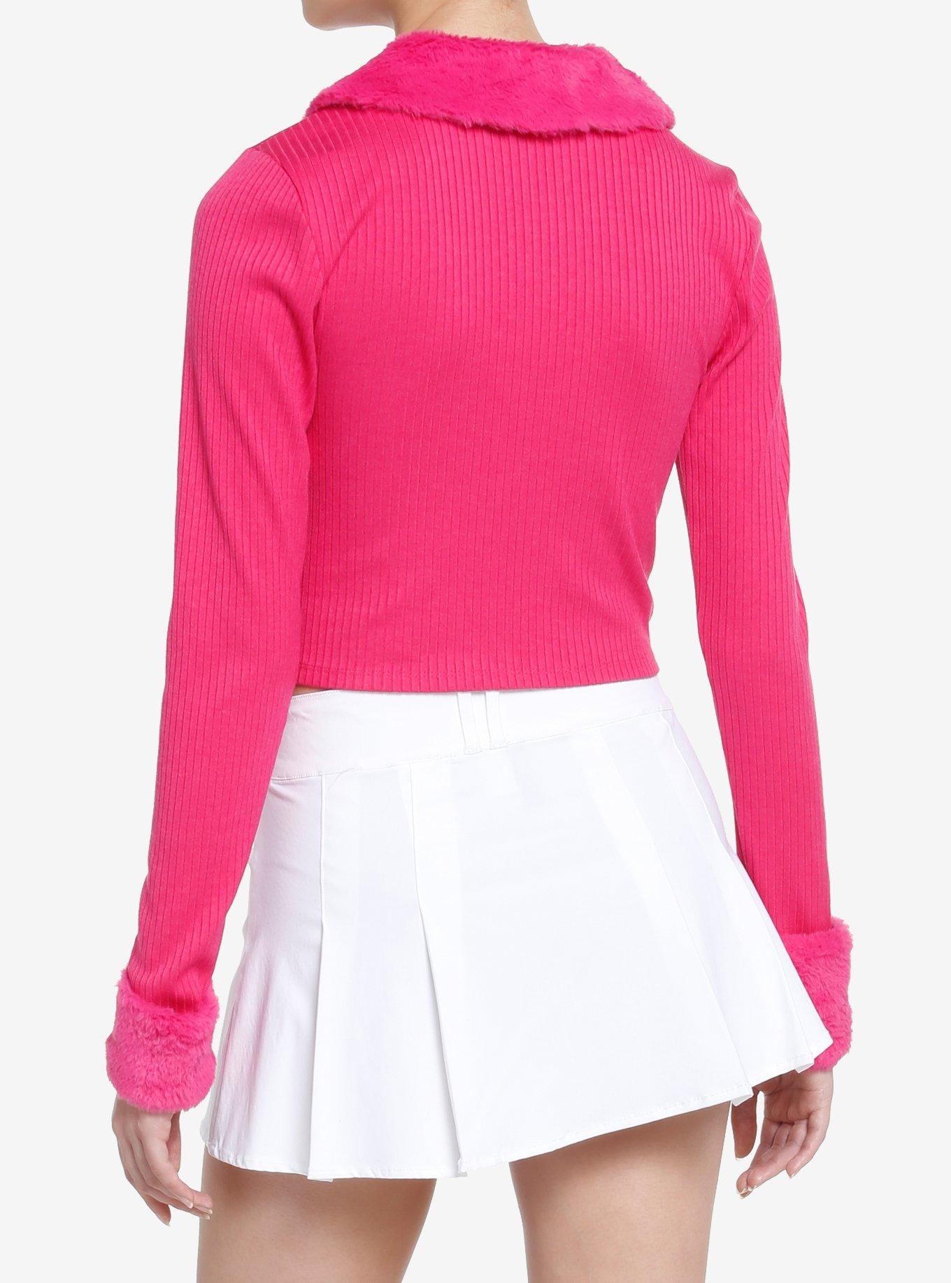 Sweet Society Hot Pink Faux Fur Zipper Girls Long-Sleeve Top, FUSCHIA PURPLE, alternate