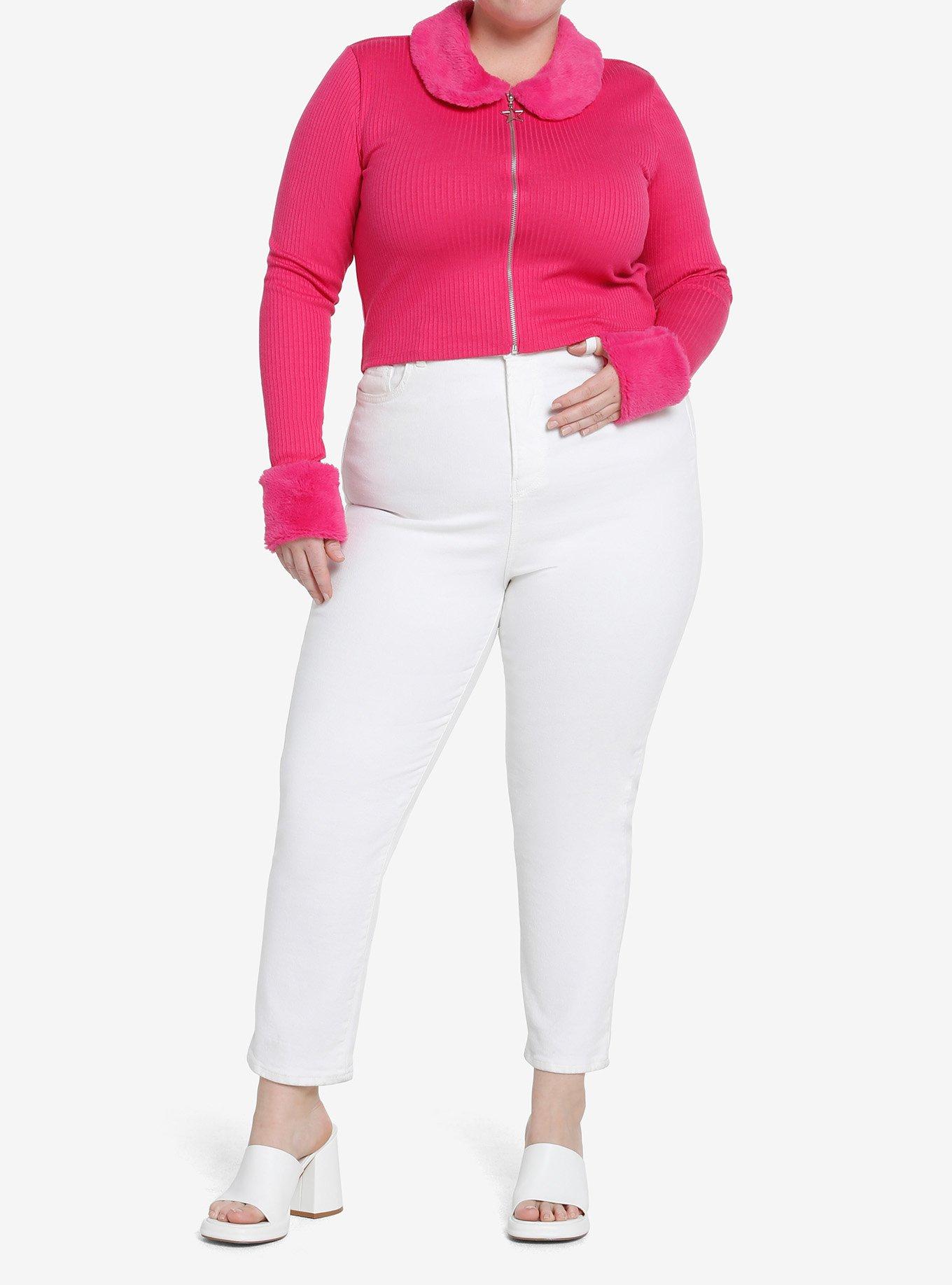 Sweet Society Hot Pink Faux Fur Zipper Girls Long-Sleeve Top Plus Size, FUSCHIA PURPLE, alternate