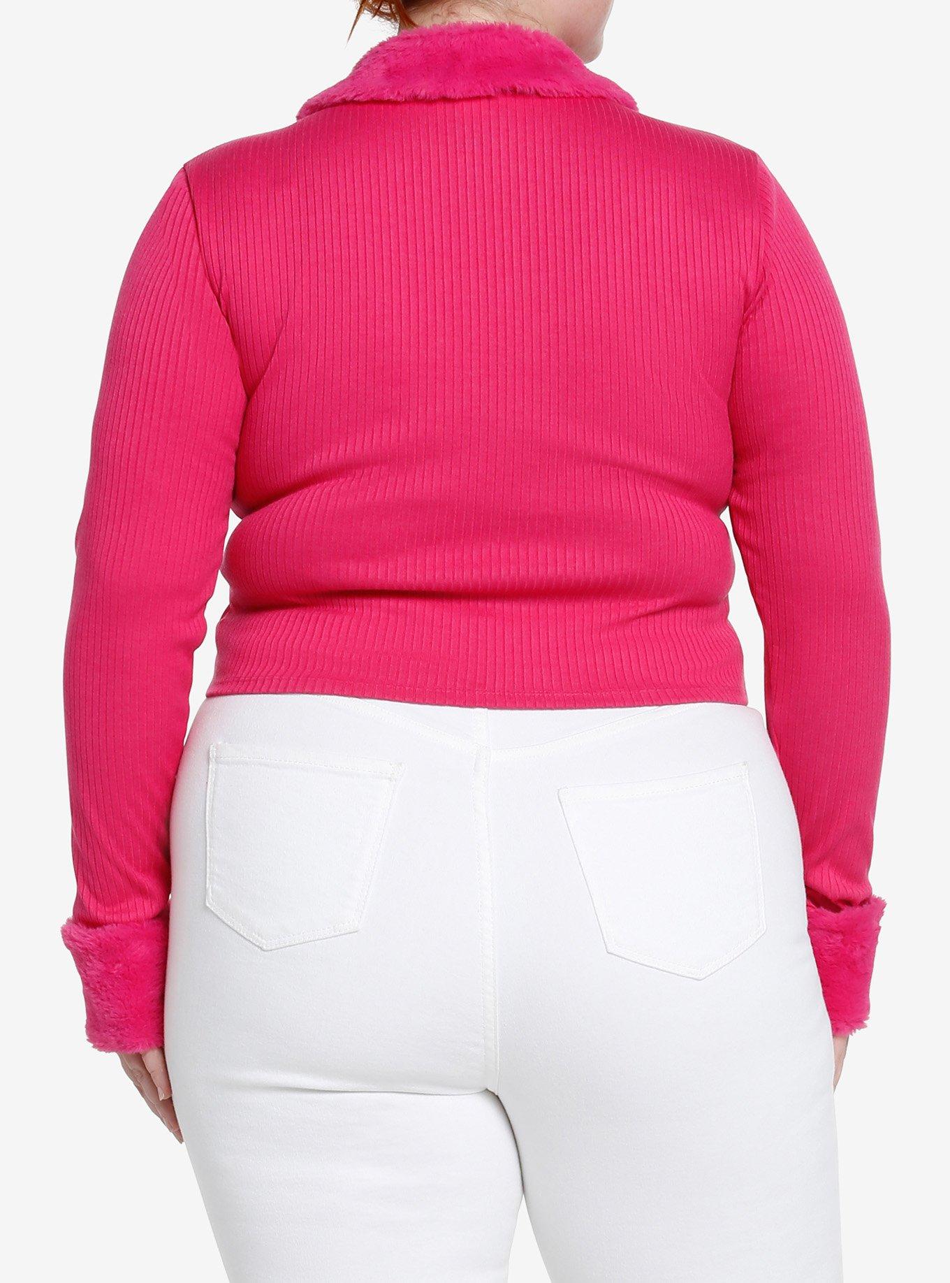 Sweet Society Hot Pink Faux Fur Zipper Girls Long-Sleeve Top Plus Size, FUSCHIA PURPLE, alternate