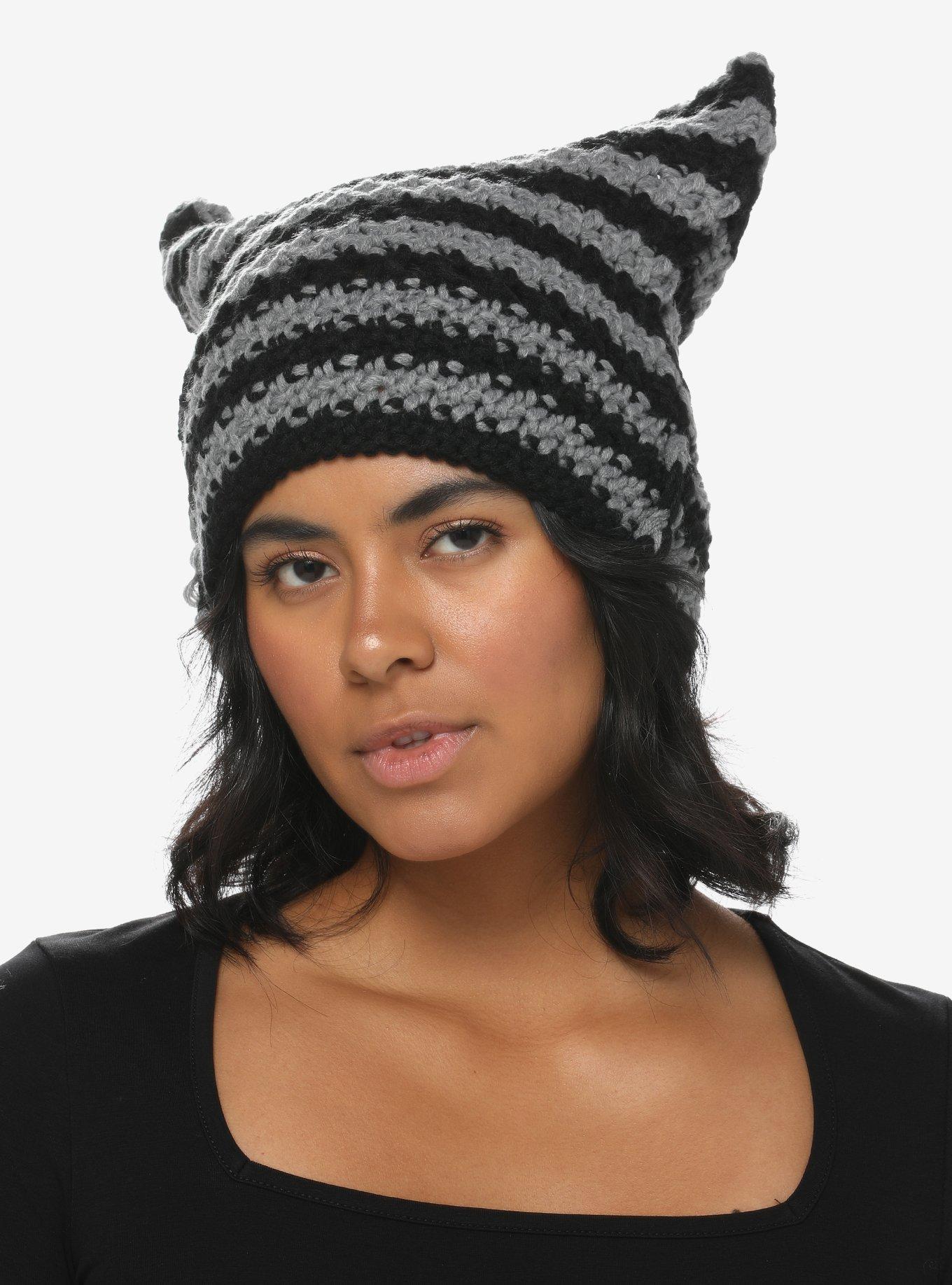 Grey & Black Cat Ear Beanie, , alternate