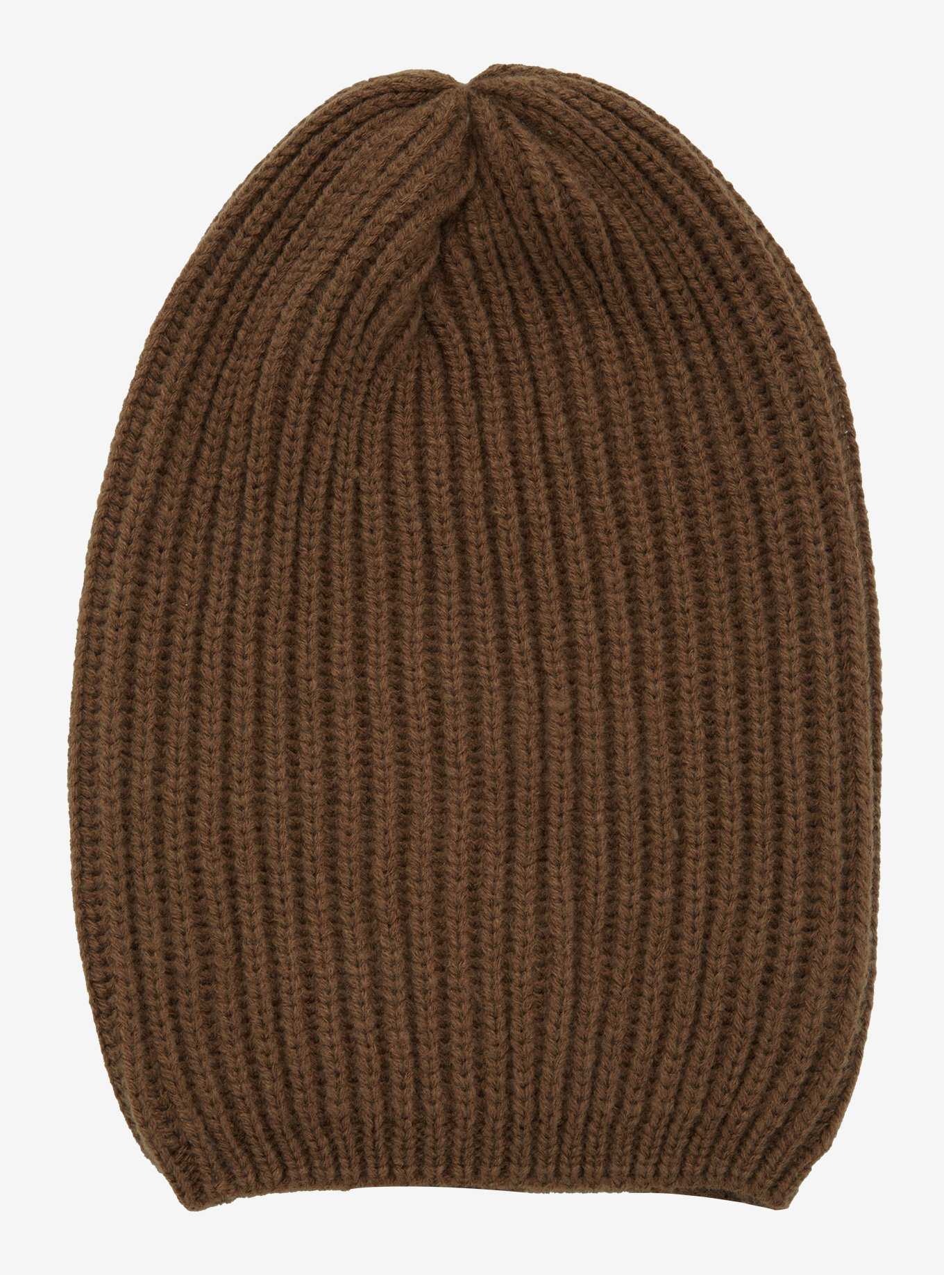 Brown Ribbed Slouch Beanie, , hi-res