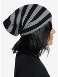 Black & Grey Stripe Knit Beanie, , alternate