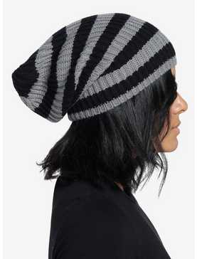 Black & Grey Stripe Knit Beanie, , hi-res