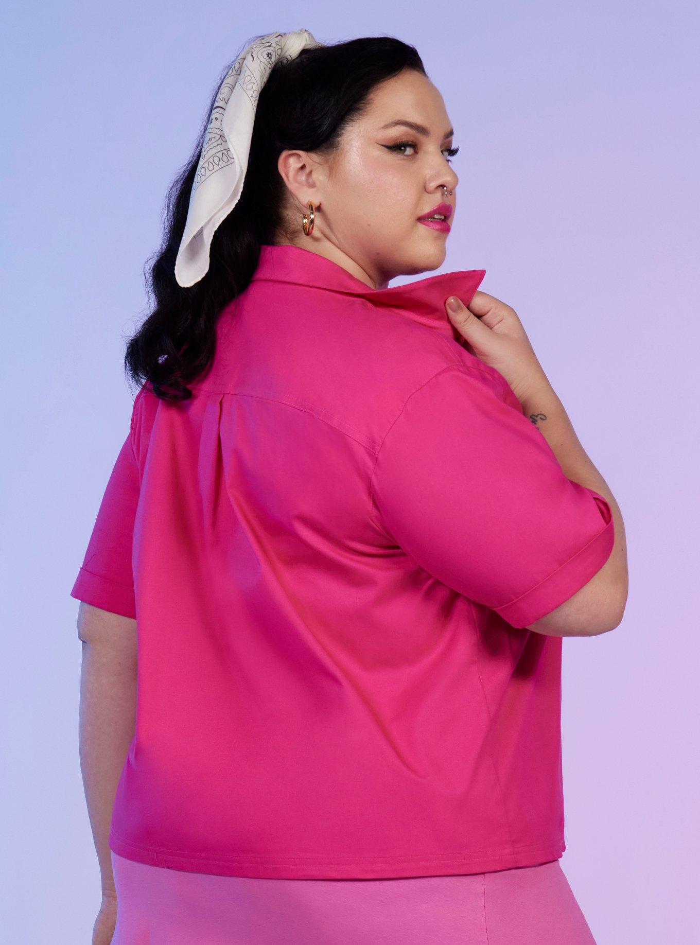 Barbie Work Skimmer Woven Button-Up Plus Size, PINK, alternate