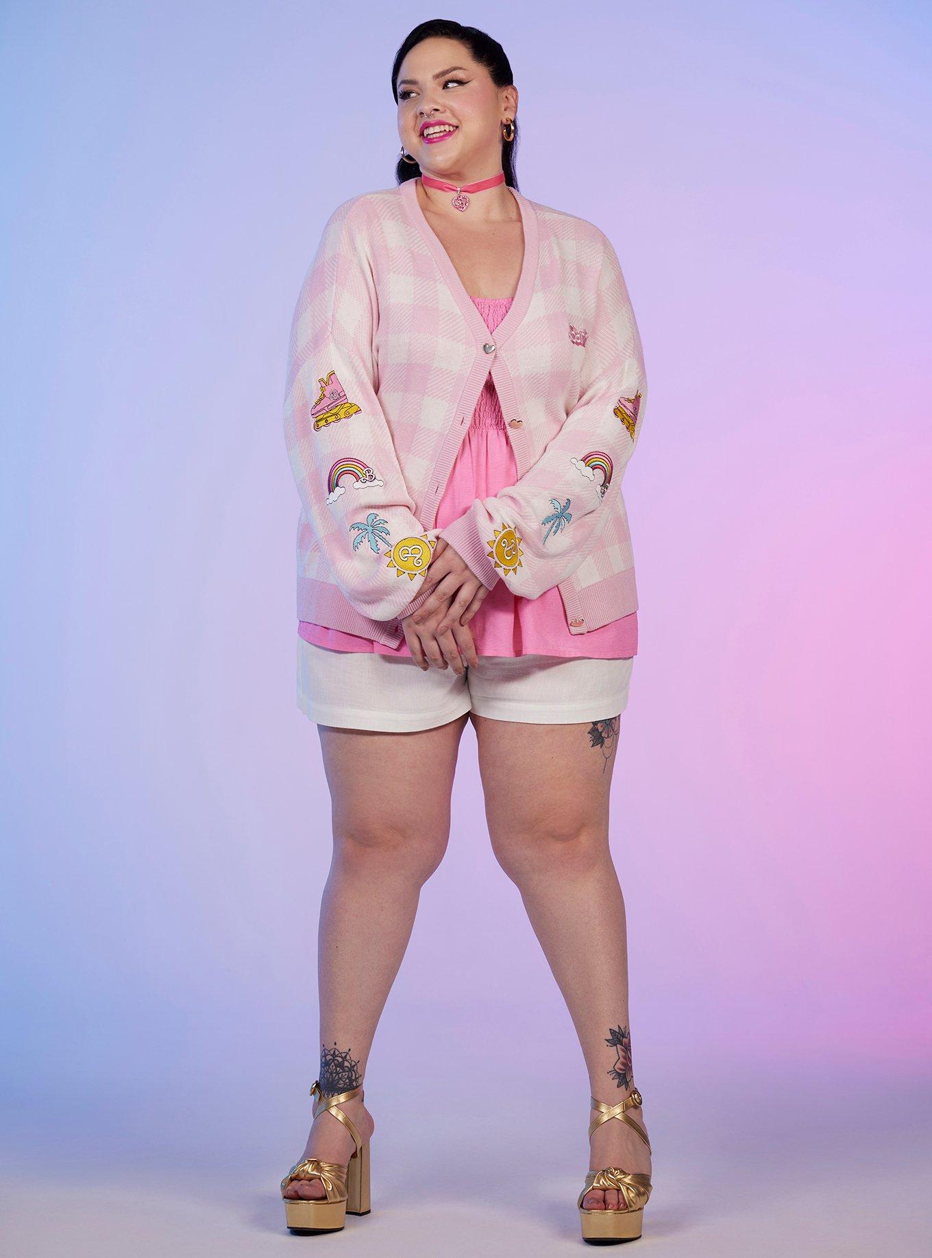 Barbie Gingham Patch Cardigan Plus Size, PINK, alternate