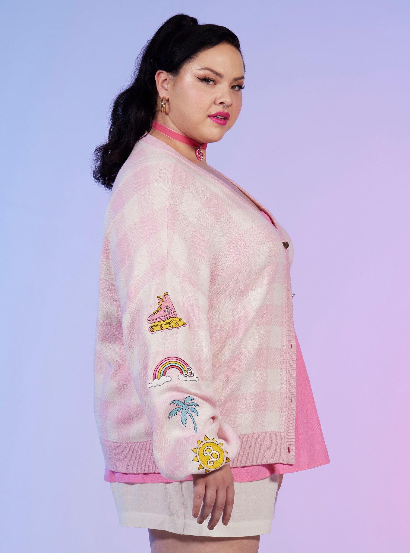 Barbie Gingham Patch Cardigan Plus Size, PINK, alternate