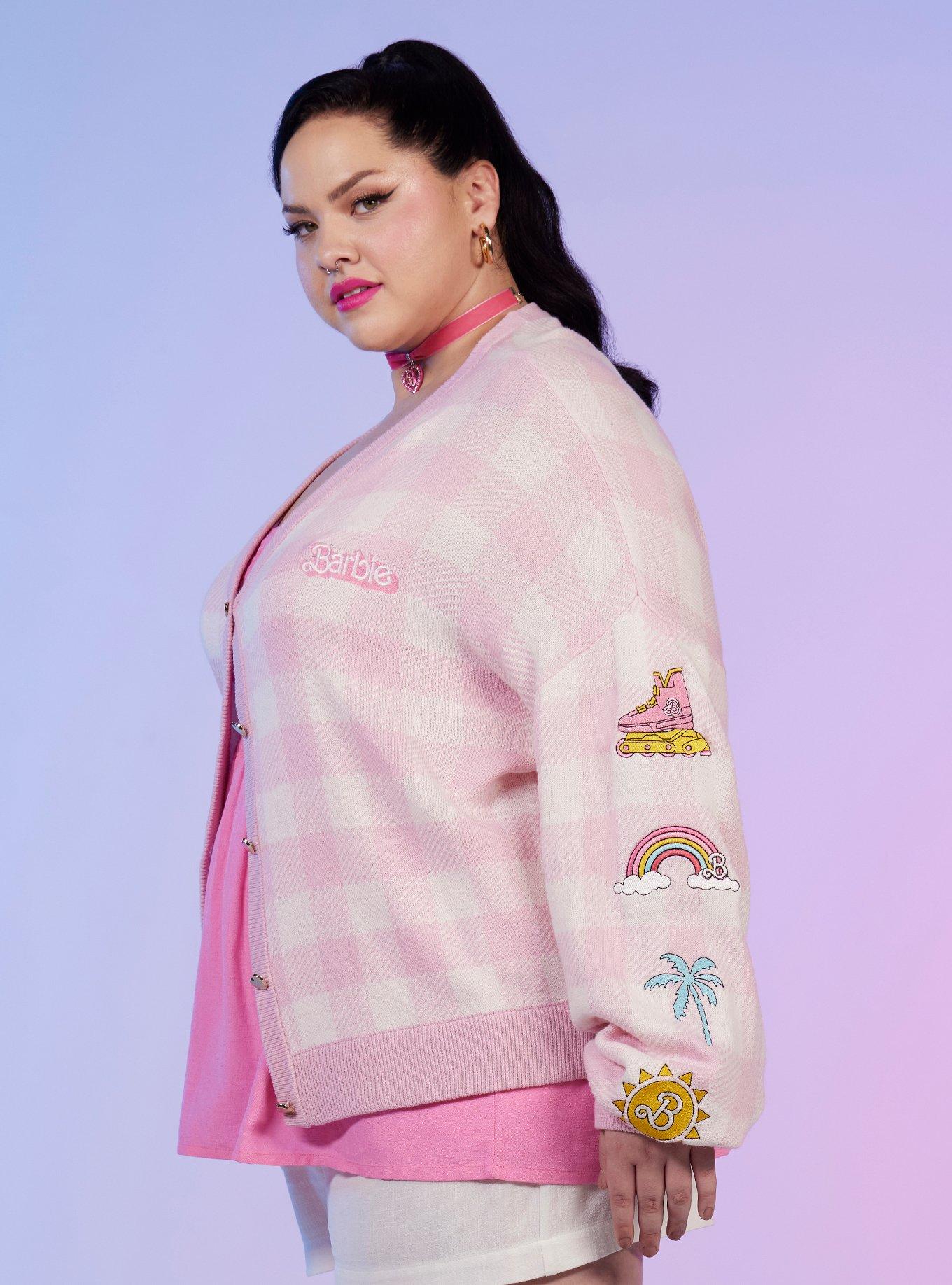 Barbie Gingham Patch Cardigan Plus Size, PINK, alternate