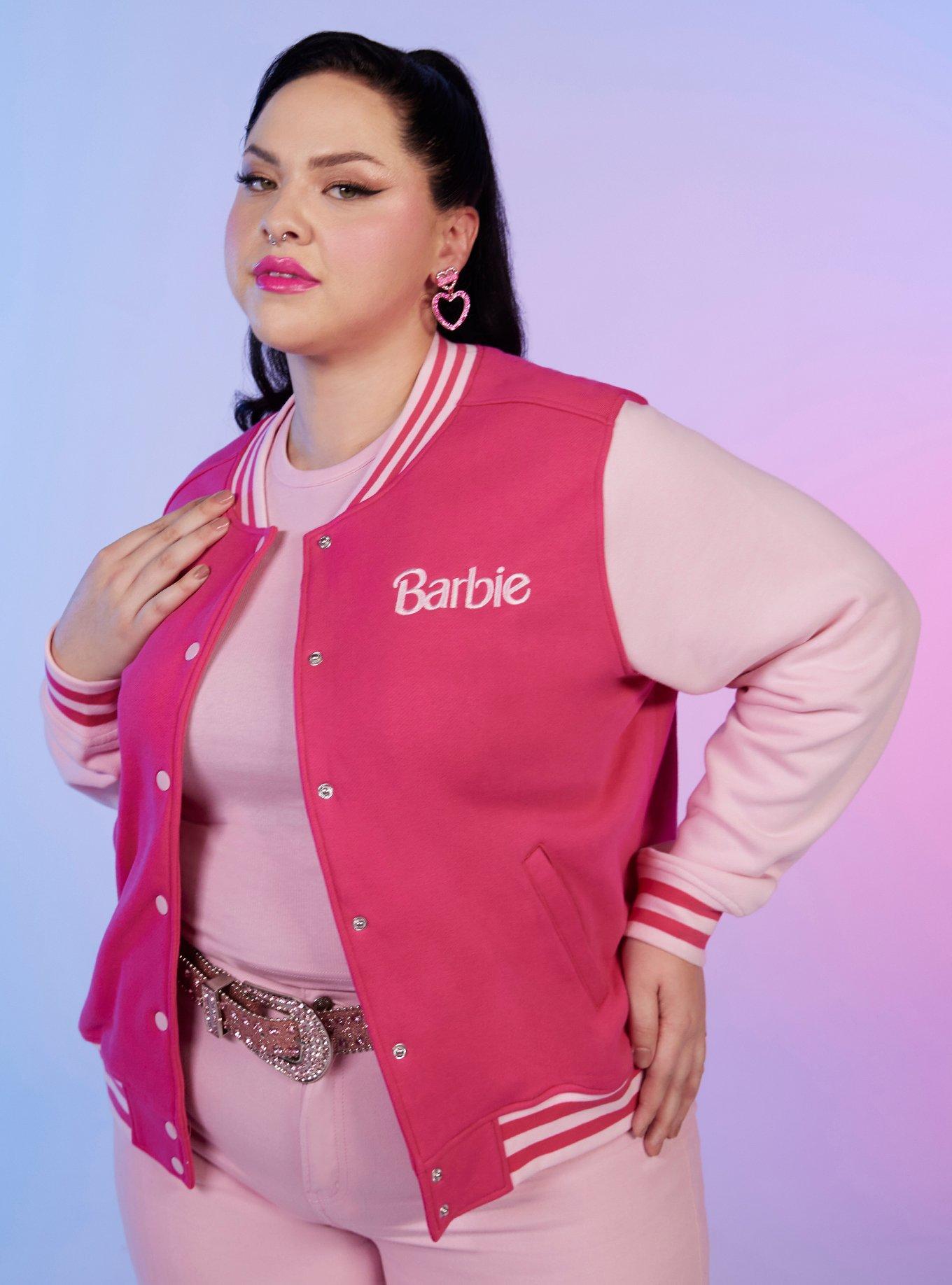 Barbie Embroidered Varsity Jacket Plus Size, PINK, alternate