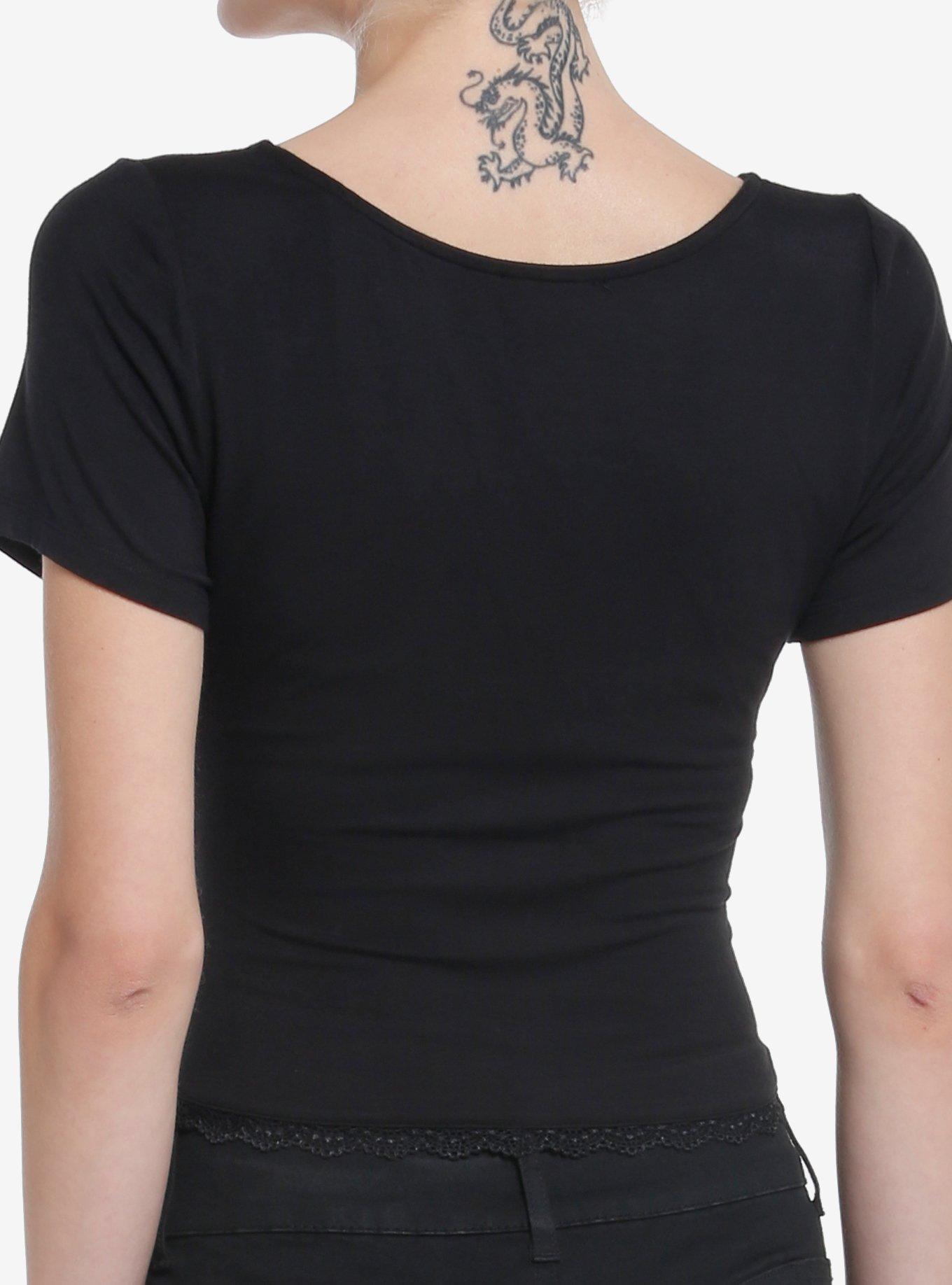 Cosmic Aura Black Cross Ruched Girls Crop Top, BLACK, alternate