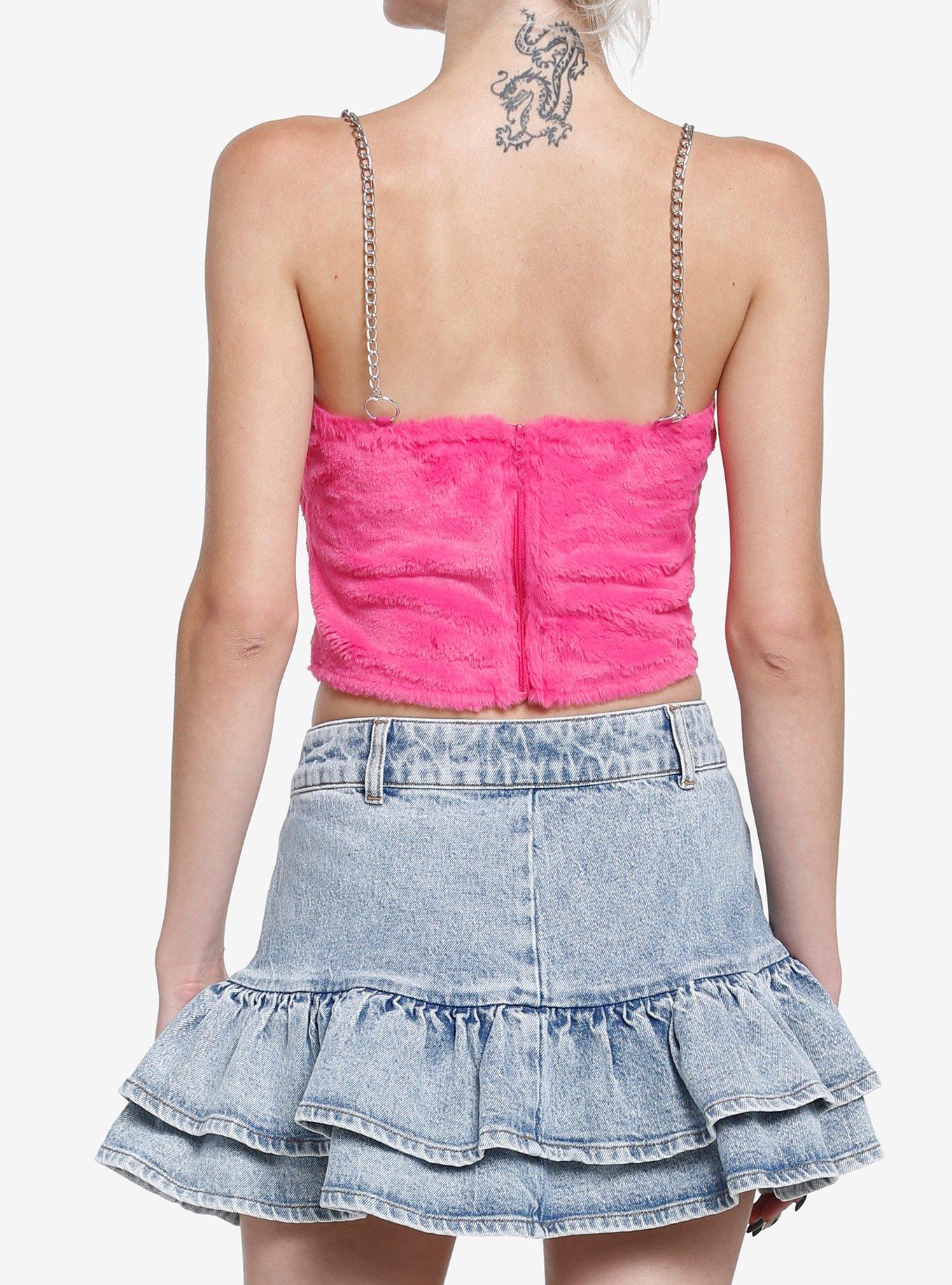Sweet Society Hot Pink Fuzzy Chain Girls Crop Cami, FUSCHIA PURPLE, alternate