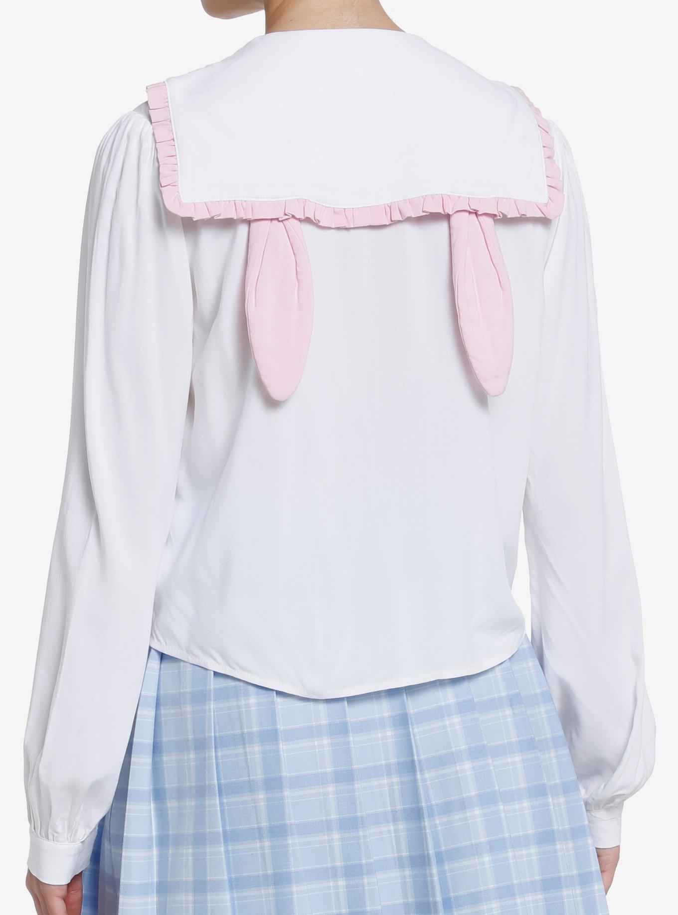 Sweet Society Bunny Sailor Collar Girls Long-Sleeve Woven Top, BRIGHT WHITE, alternate