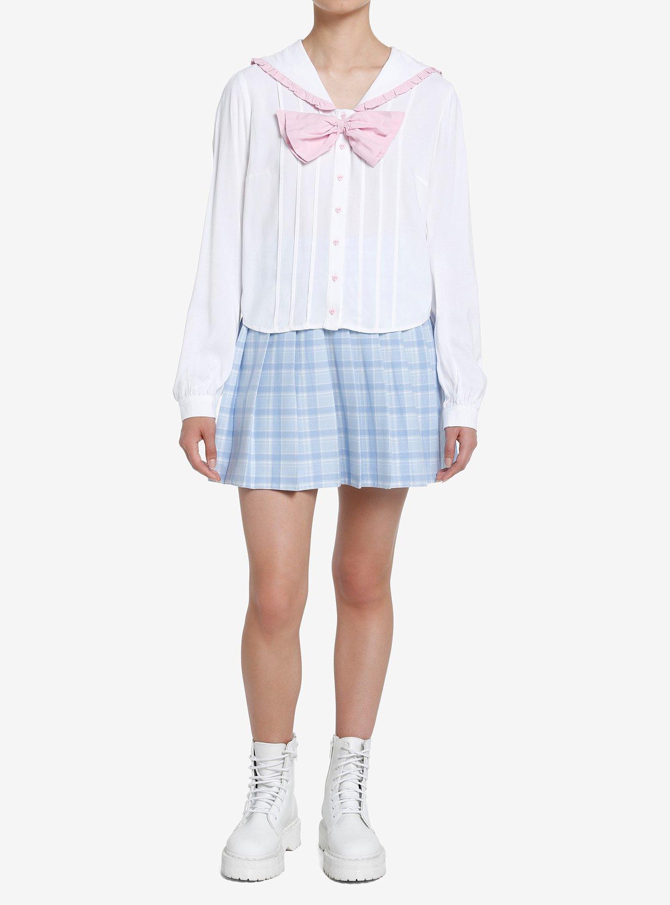 Sweet Society Bunny Sailor Collar Girls Long-Sleeve Woven Top, BRIGHT WHITE, alternate