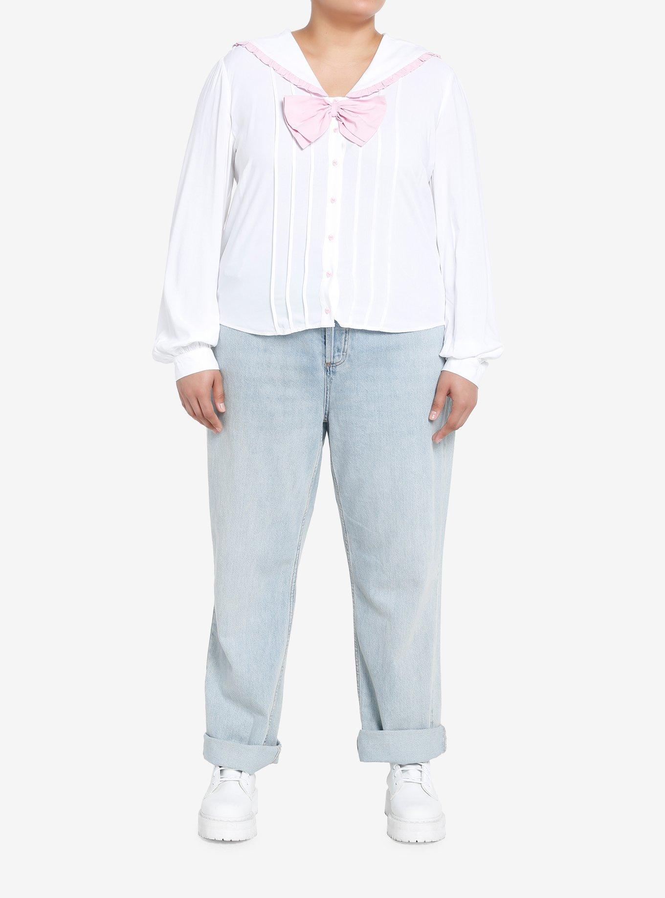 Sweet Society Bunny Sailor Collar Girls Long-Sleeve Woven Top Plus Size, BRIGHT WHITE, alternate