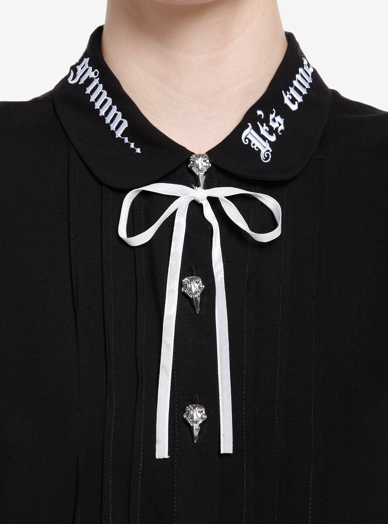 Thorn & Fable Dark Fairy Tale Mesh Girls Long-Sleeve Woven Button-Up, BLACK, alternate