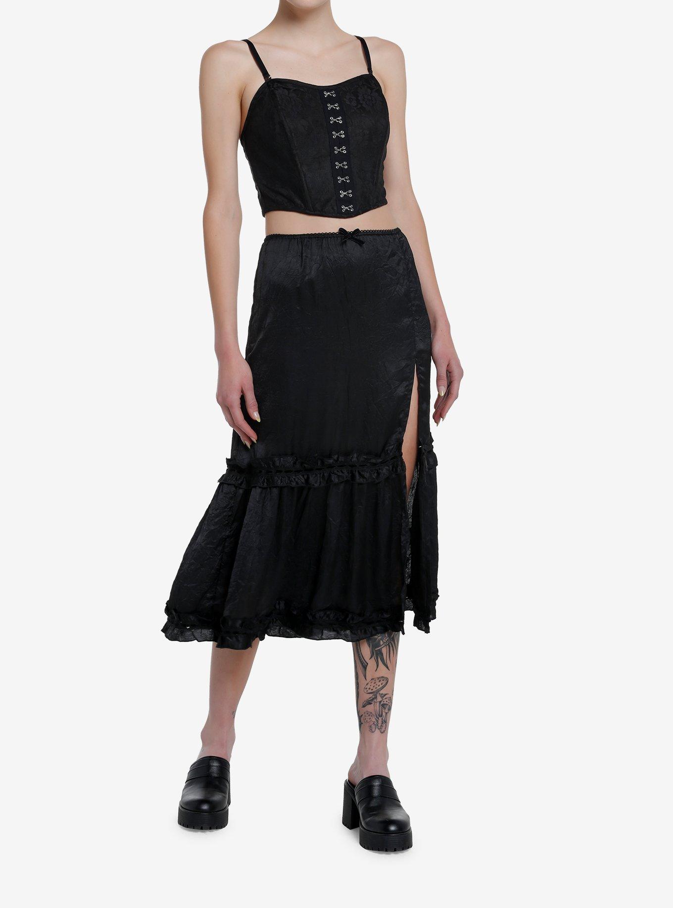 Thorn & Fable Black Lace Girls Crop Corset, , hi-res