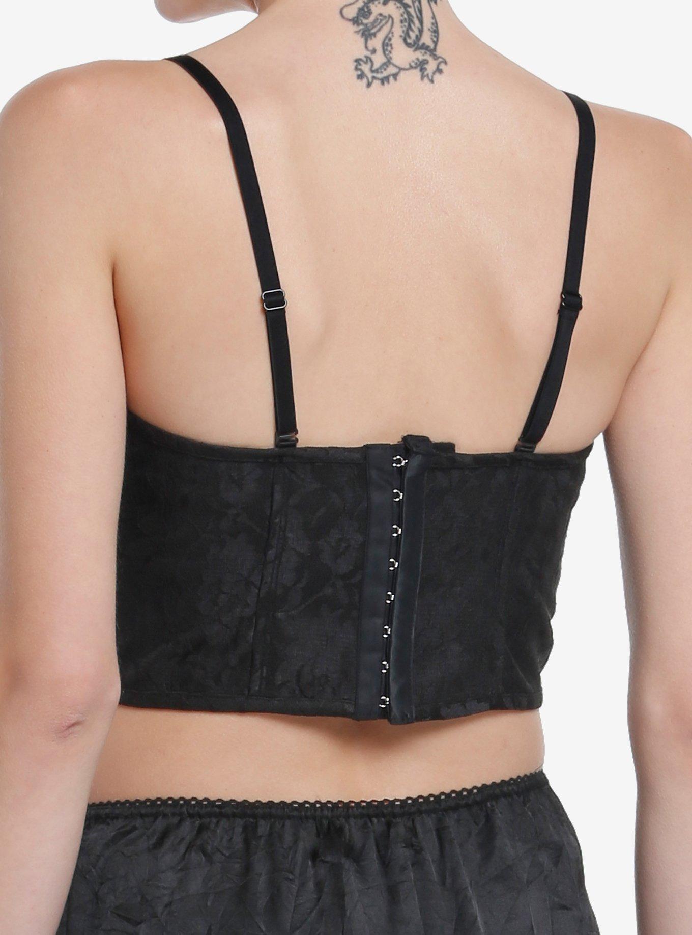Thorn & Fable Black Lace Girls Crop Corset, BLACK, alternate