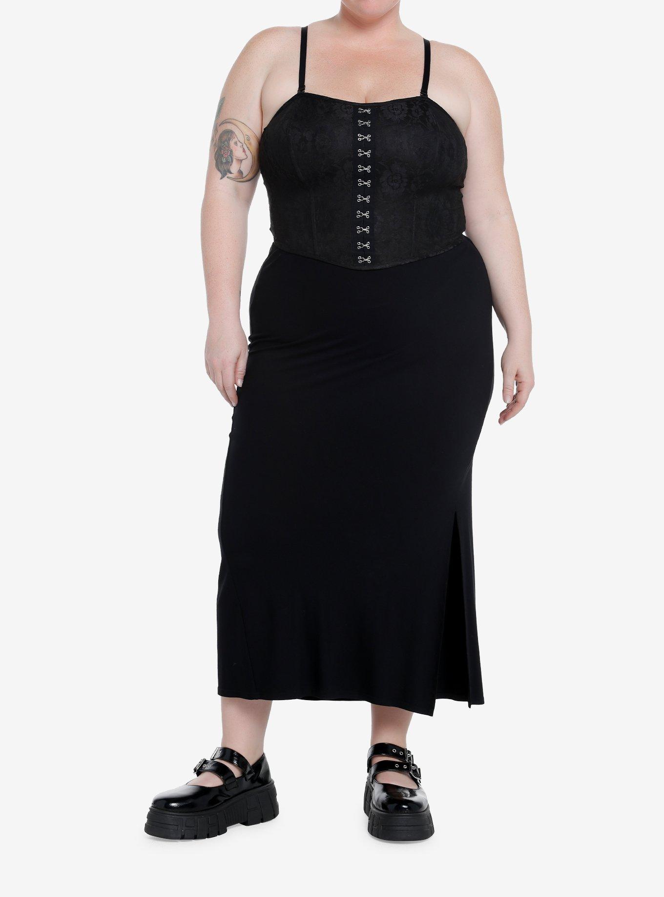 Thorn & Fable Black Lace Girls Crop Corset Plus Size, BLACK, alternate