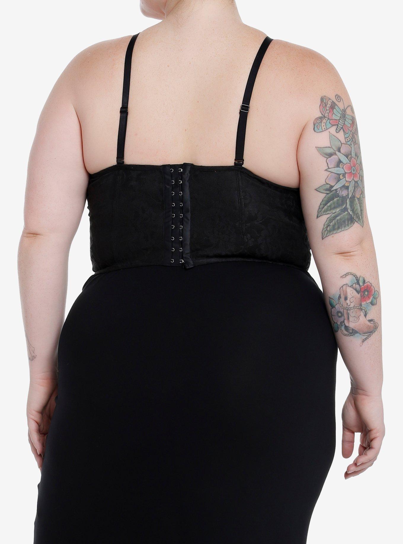 Thorn & Fable Black Lace Girls Crop Corset Plus Size, BLACK, alternate