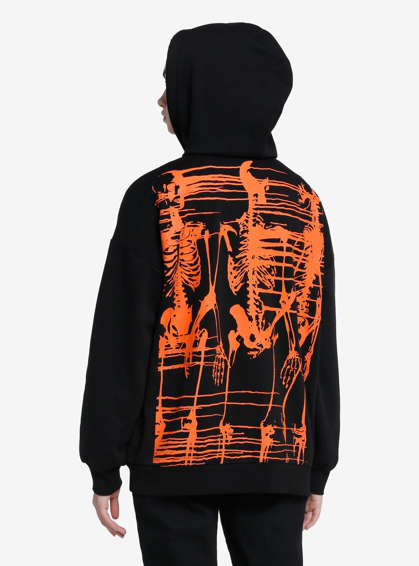 Thorn & Fable Orange Skeleton Girls Oversized Hoodie, BLACK, alternate