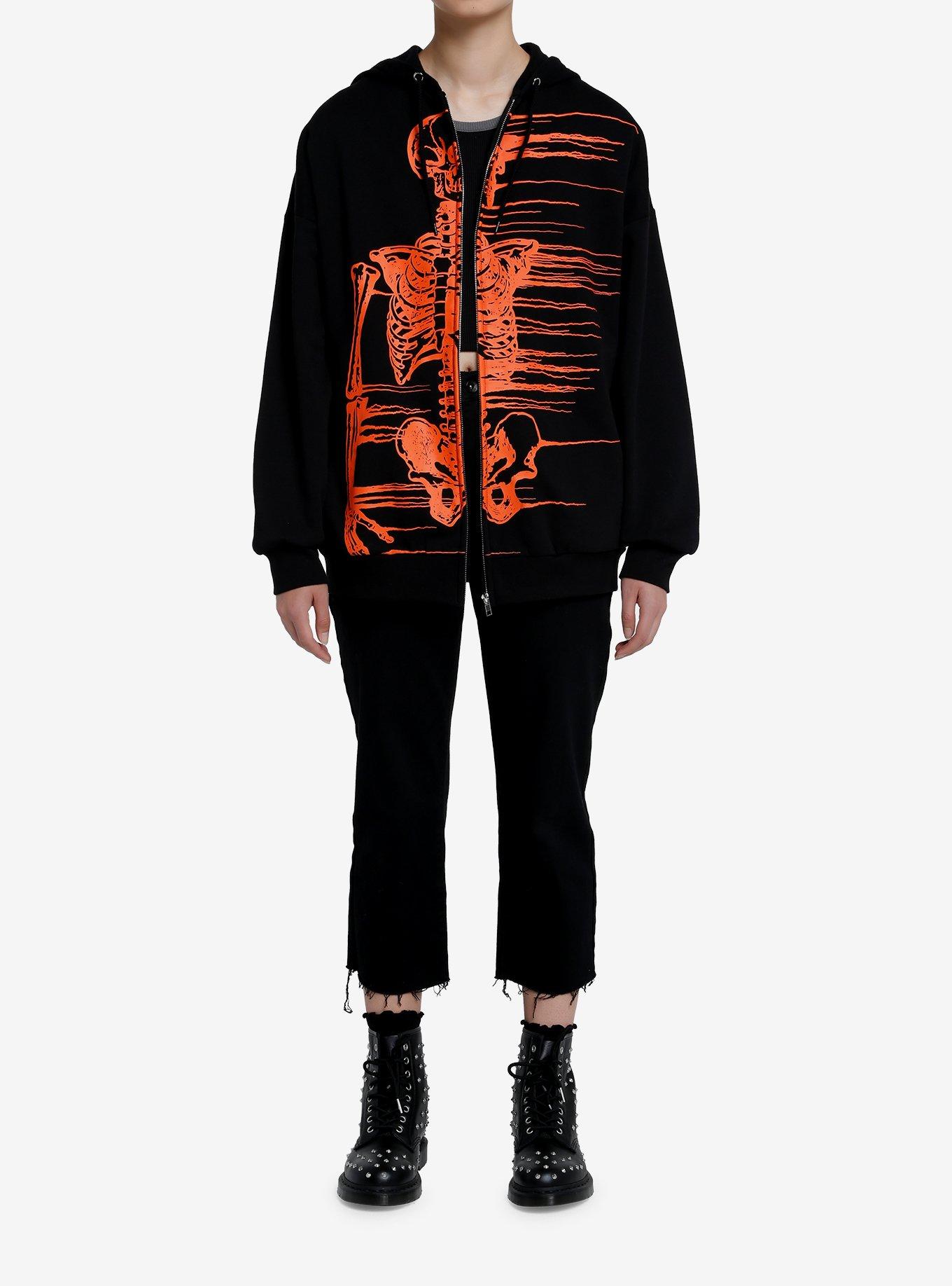 Thorn & Fable Orange Skeleton Girls Oversized Hoodie, BLACK, alternate