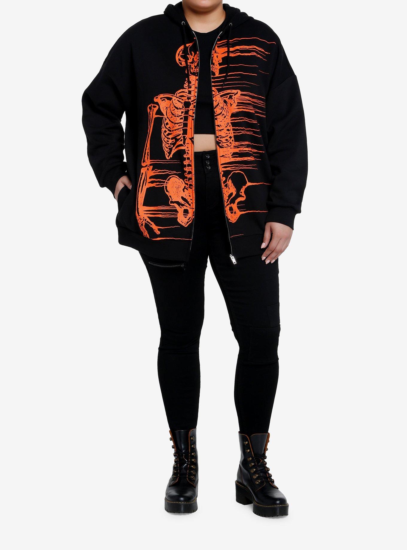 Thorn & Fable Orange Skeleton Girls Oversized Hoodie Plus Size, BLACK, alternate