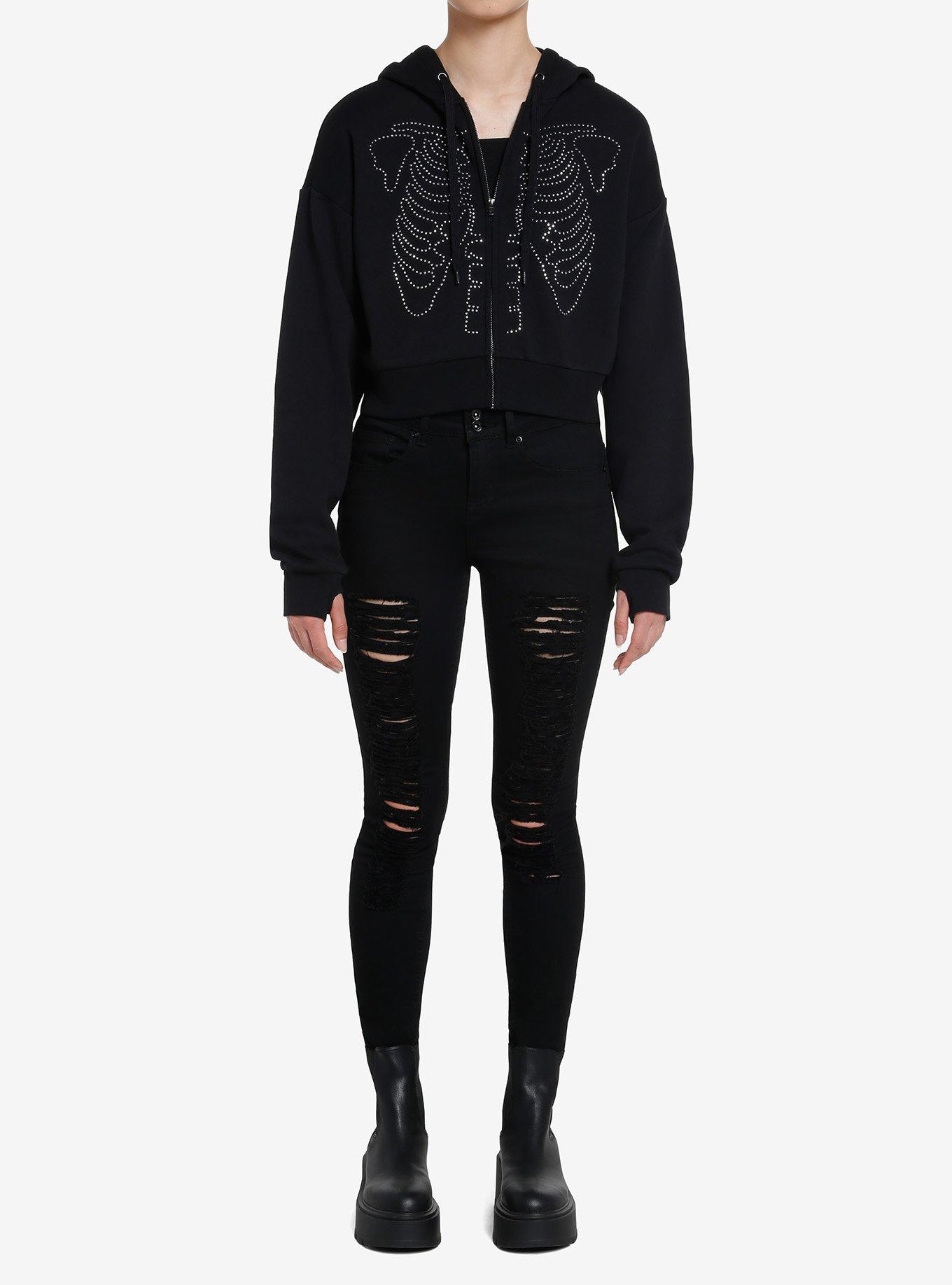 Social Collision Skeleton Stud Girls Crop Hoodie, , hi-res