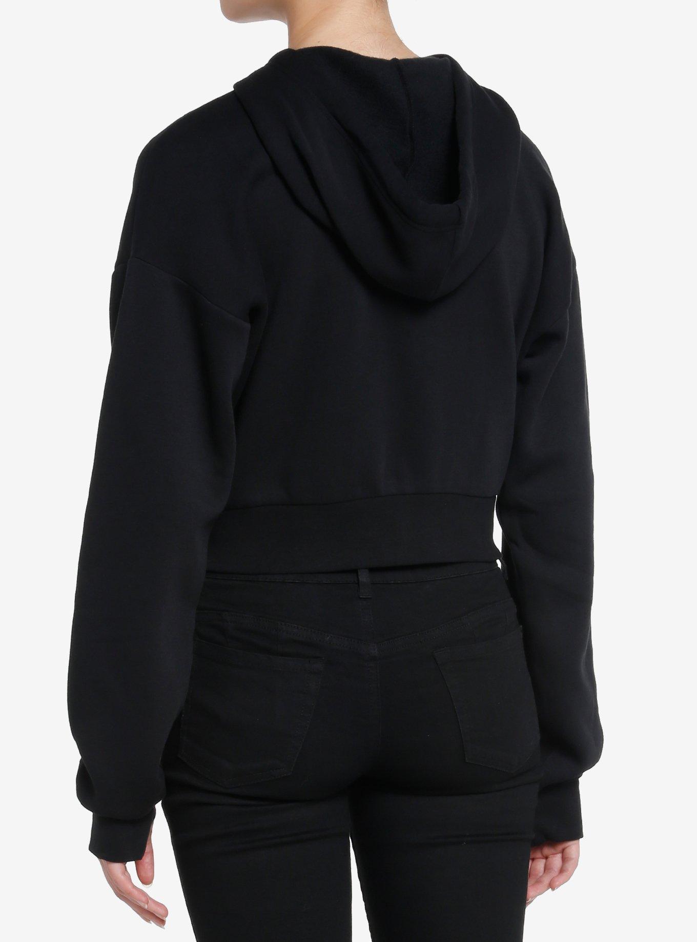 Social Collision Skeleton Stud Girls Crop Hoodie, BLACK, alternate