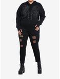 Thorn & Fable Skeleton Stud Girls Crop Hoodie Plus Size, BLACK, alternate