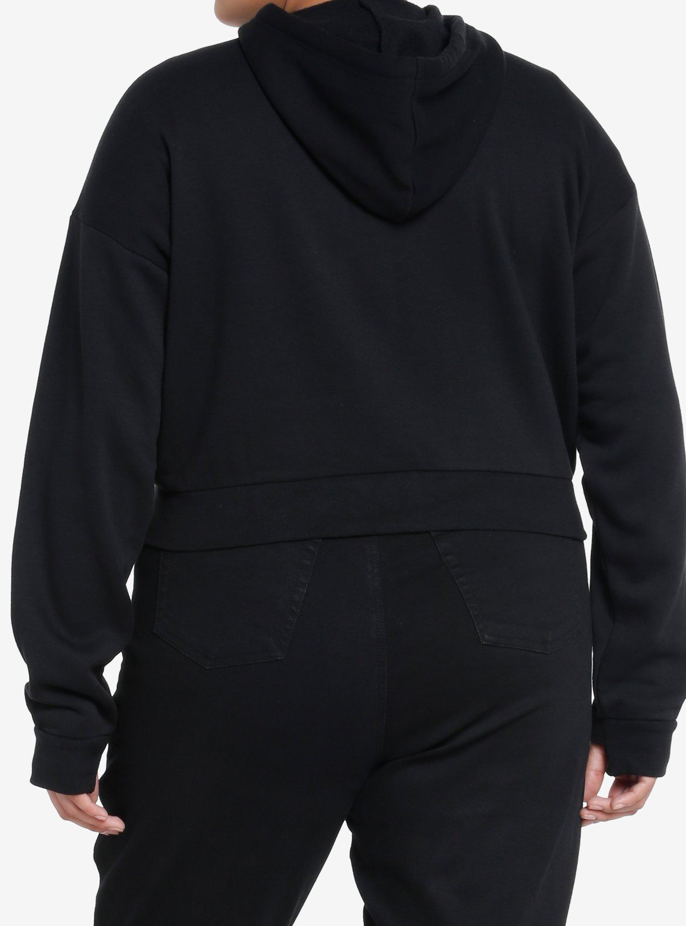 Thorn & Fable Skeleton Stud Girls Crop Hoodie Plus Size, BLACK, alternate
