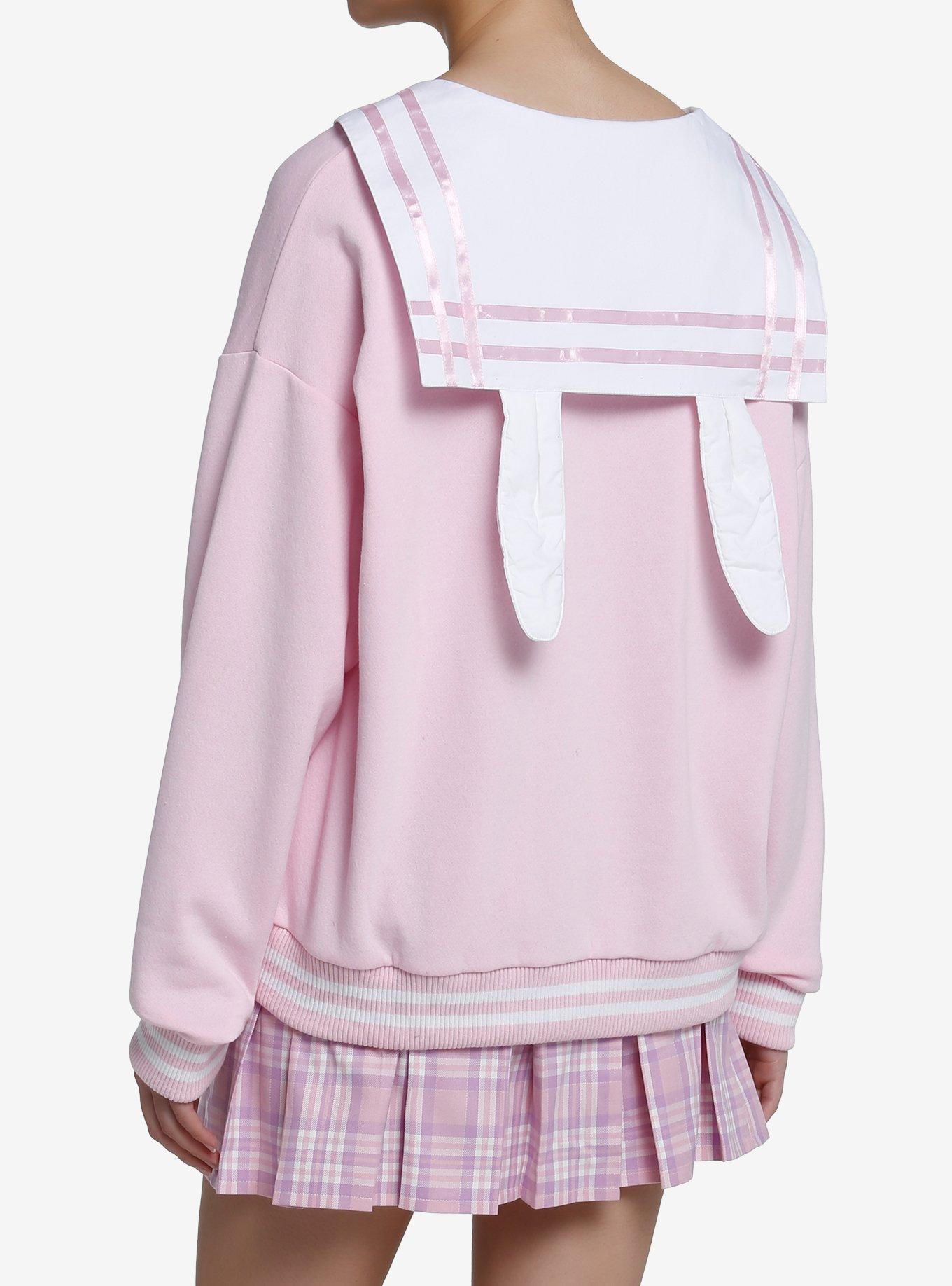 Sweet Society Pink Bunny Ear Sailor Collar Girls Sweatshirt, PINK, alternate