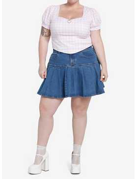 Pink Gingham Heart Pendant Girls Crop Top Plus Size, , hi-res
