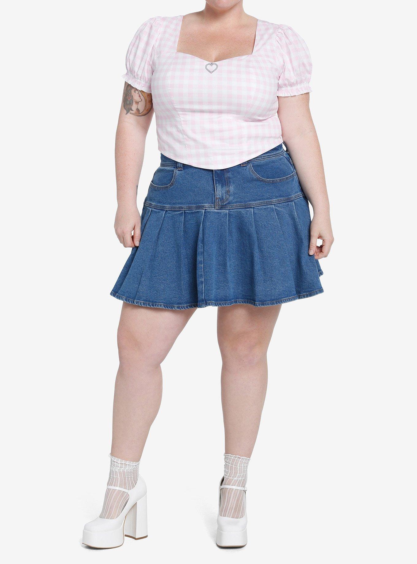 Pink Gingham Heart Pendant Girls Crop Top Plus Size, , hi-res