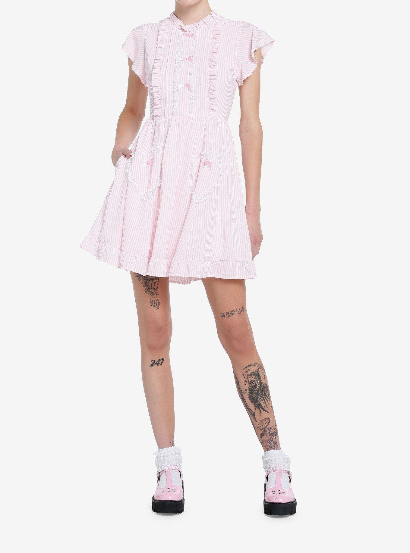 Sweet Society Pink Pinstripe Heart Ruffle Dress, STRIPE-PINK, alternate