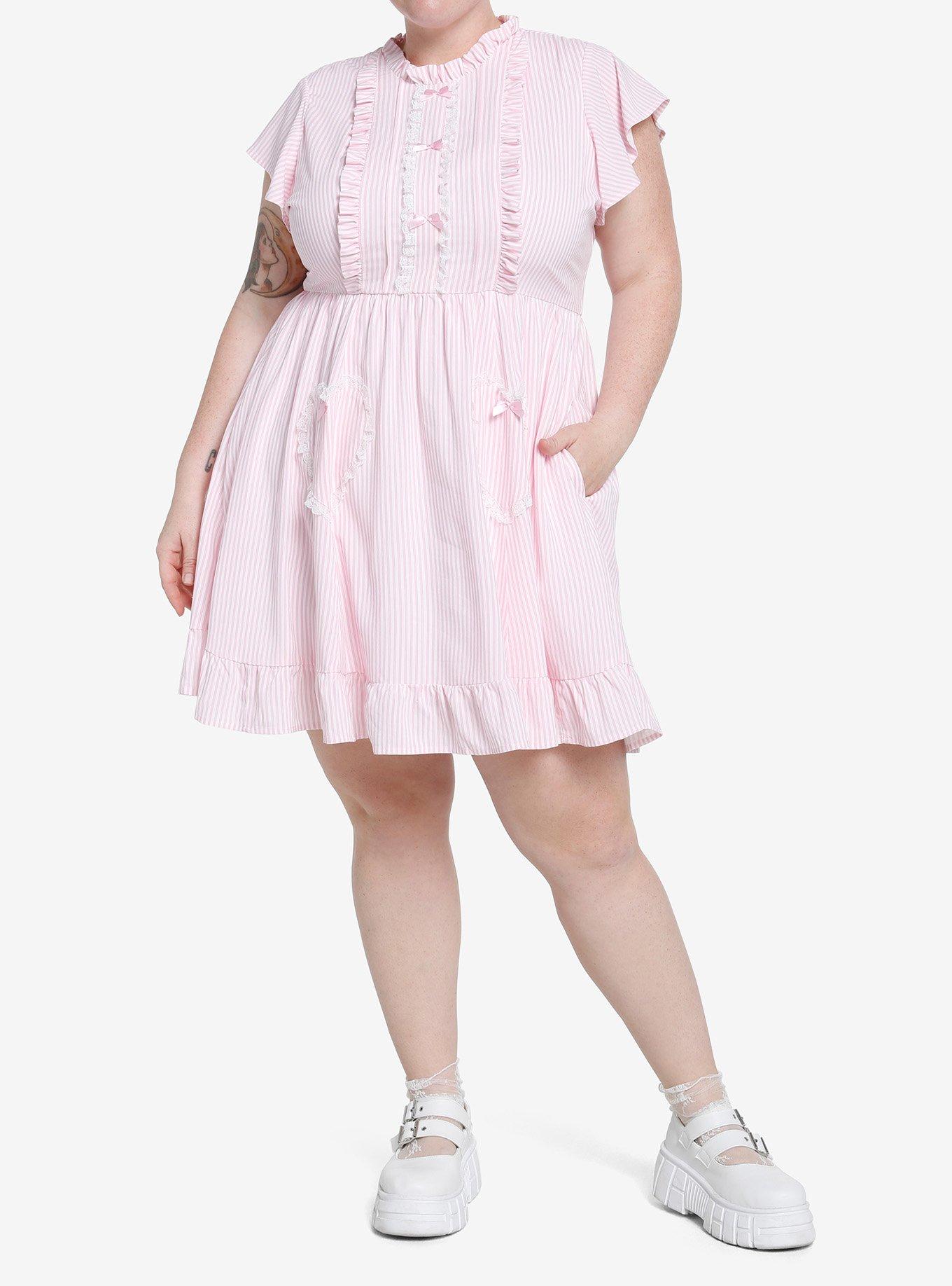 Sweet Society Pink Pinstripe Heart Ruffle Dress Plus Size, STRIPE-PINK, alternate