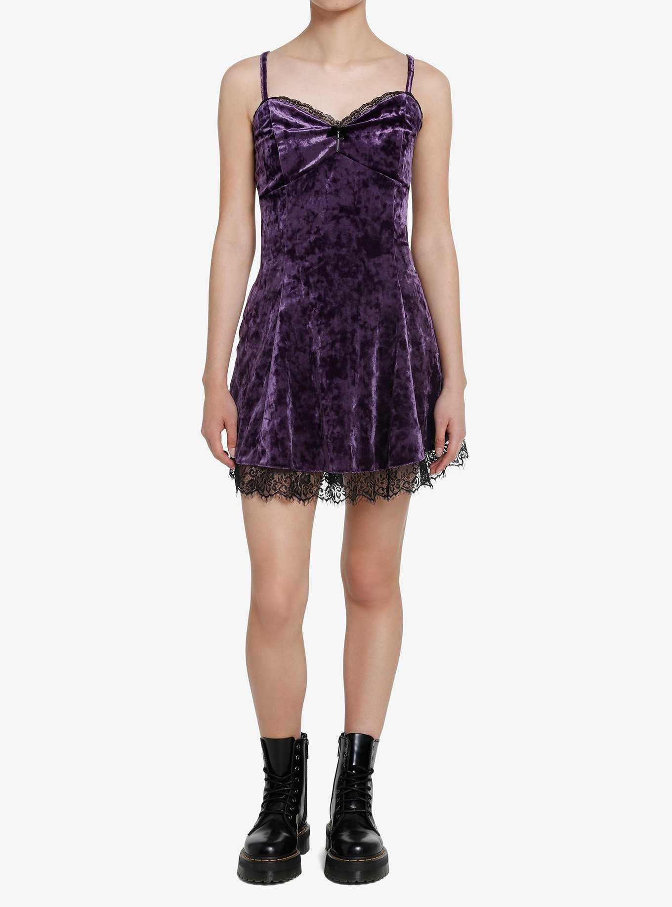 Cosmic Aura Purple Velvet Slip Dress, , hi-res