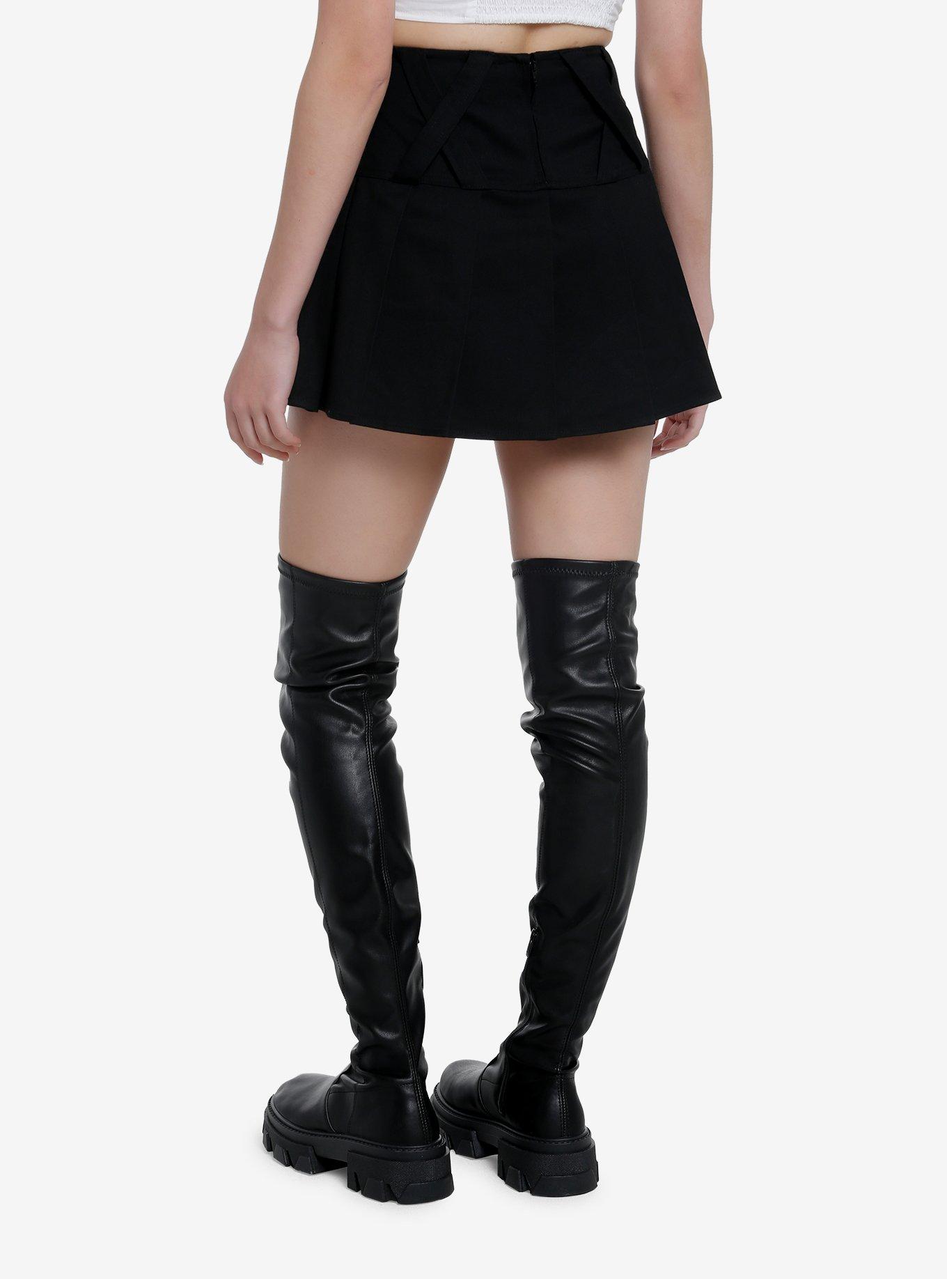 Social Collision Black Grommet Pleated Skirt, BLACK, alternate