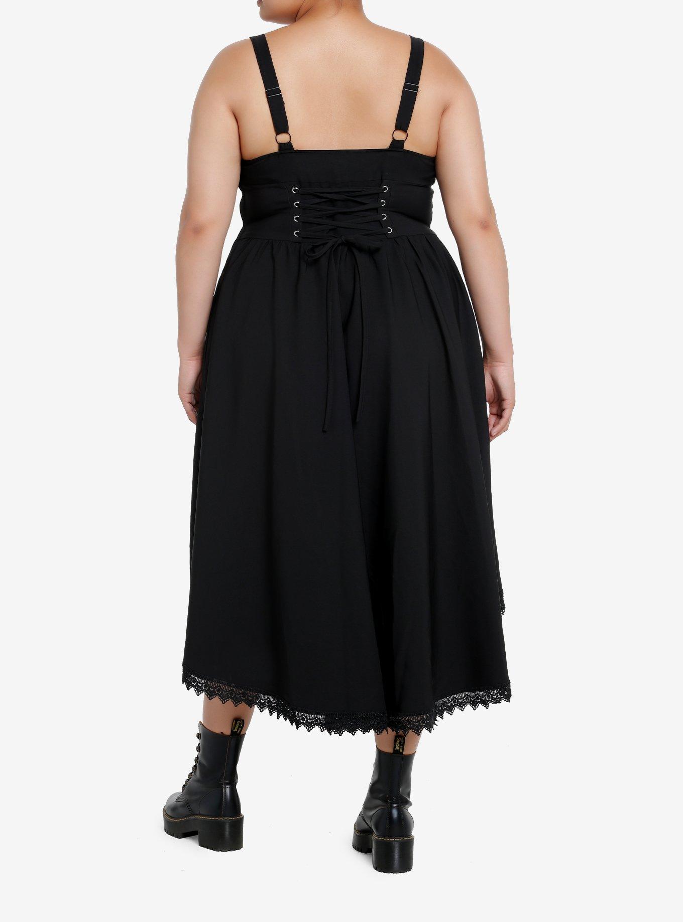 Thorn & Fable Black Lace Cross Hi-Low Dress Plus Size, BLACK, alternate