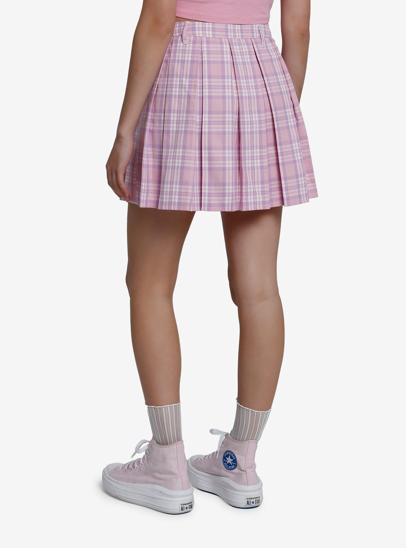 Sweet Society Pink & Lavender Plaid Pleated Skirt, , hi-res