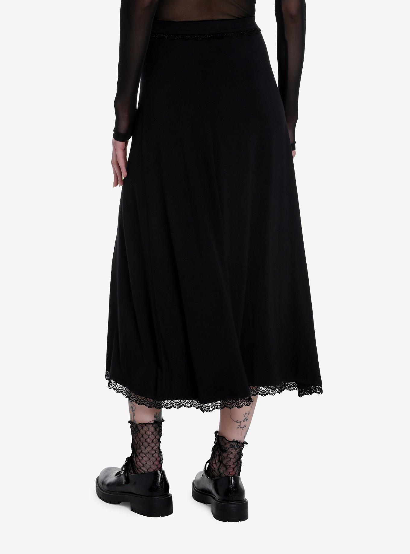 Cosmic Aura Black Lace Midi Skirt, BLACK, alternate