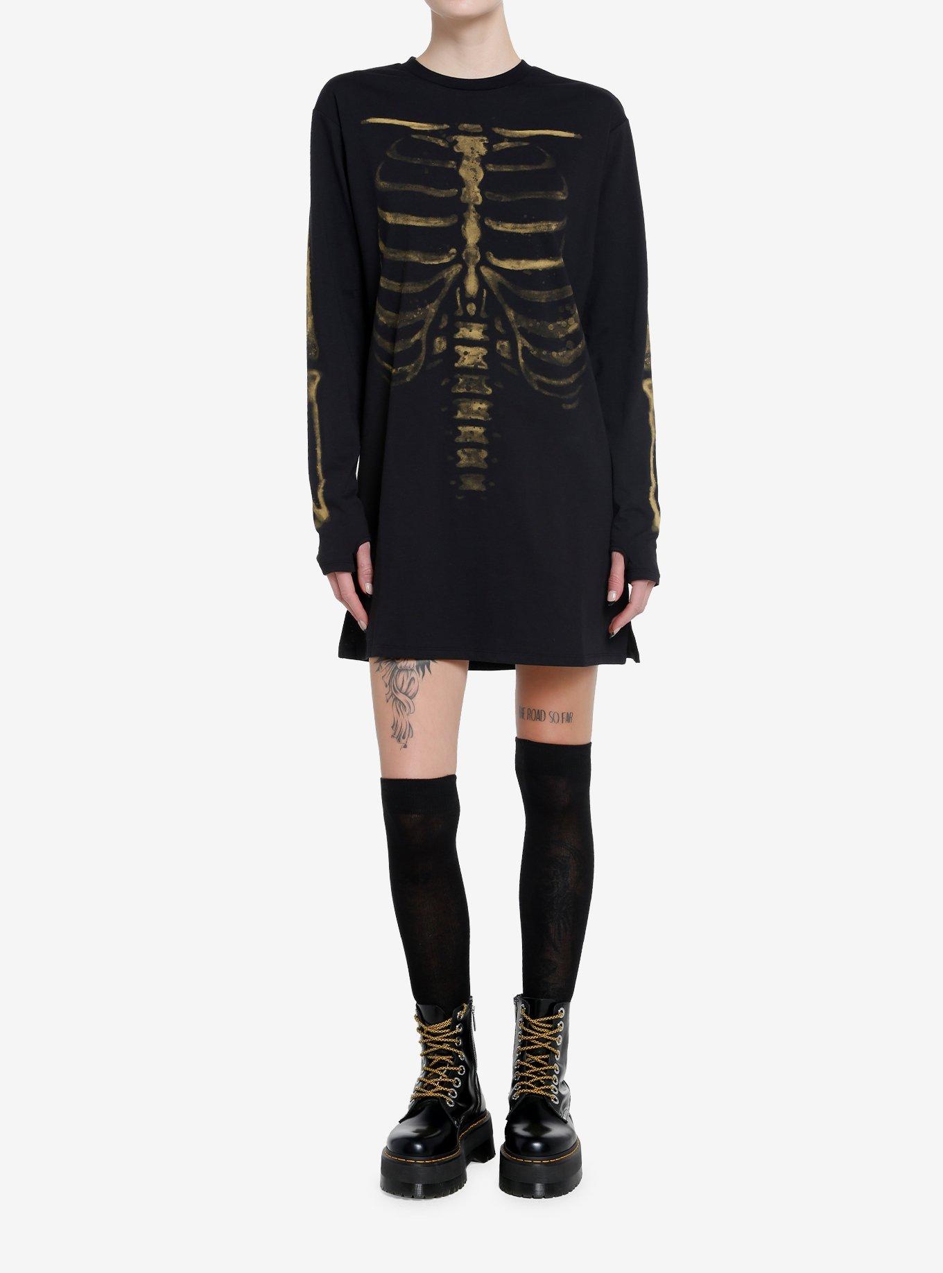 Social Collision Skeleton Bleach Girls T-Shirt Dress, BLACK, alternate