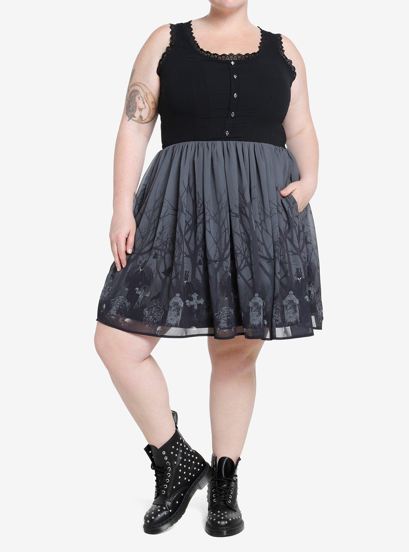 Thorn & Fable Cemetery Scene Dress Plus Size, , hi-res