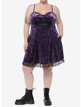 Cosmic Aura Purple Velvet Slip Dress Plus Size, , hi-res