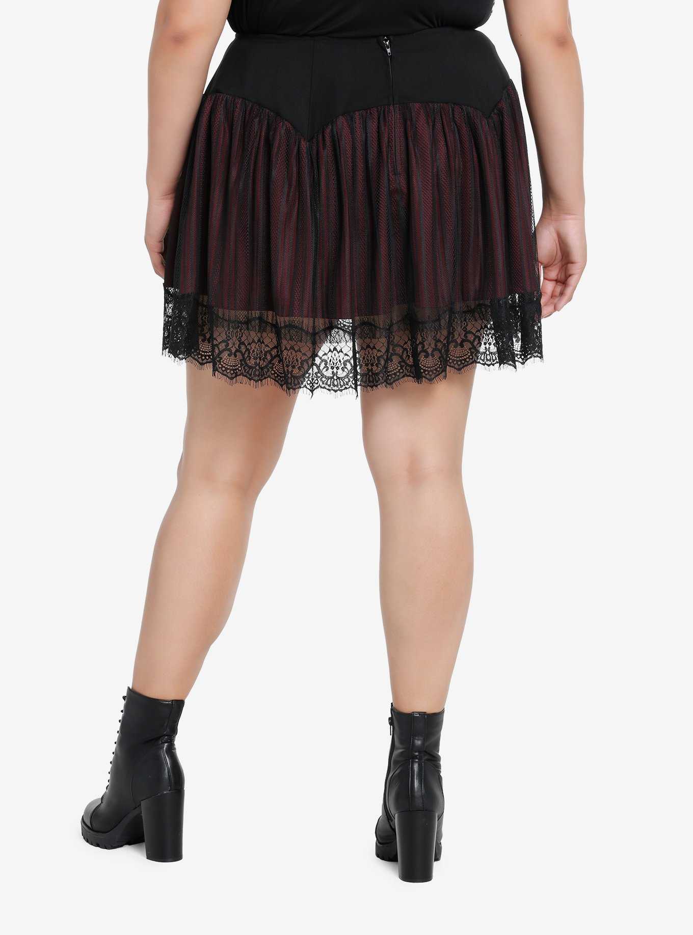 Thorn & Fable Burgundy & Black Lace Mesh Skirt Plus Size, , hi-res