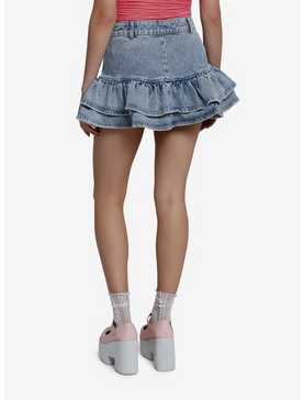 Social Collision Light Indigo Ruffle Denim Skirt With Studs, , hi-res
