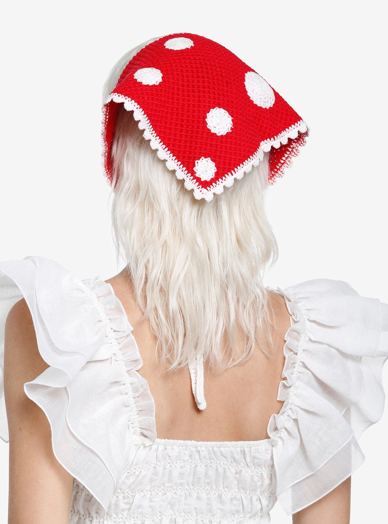 Red Mushroom Crochet Hair Scarf, , alternate