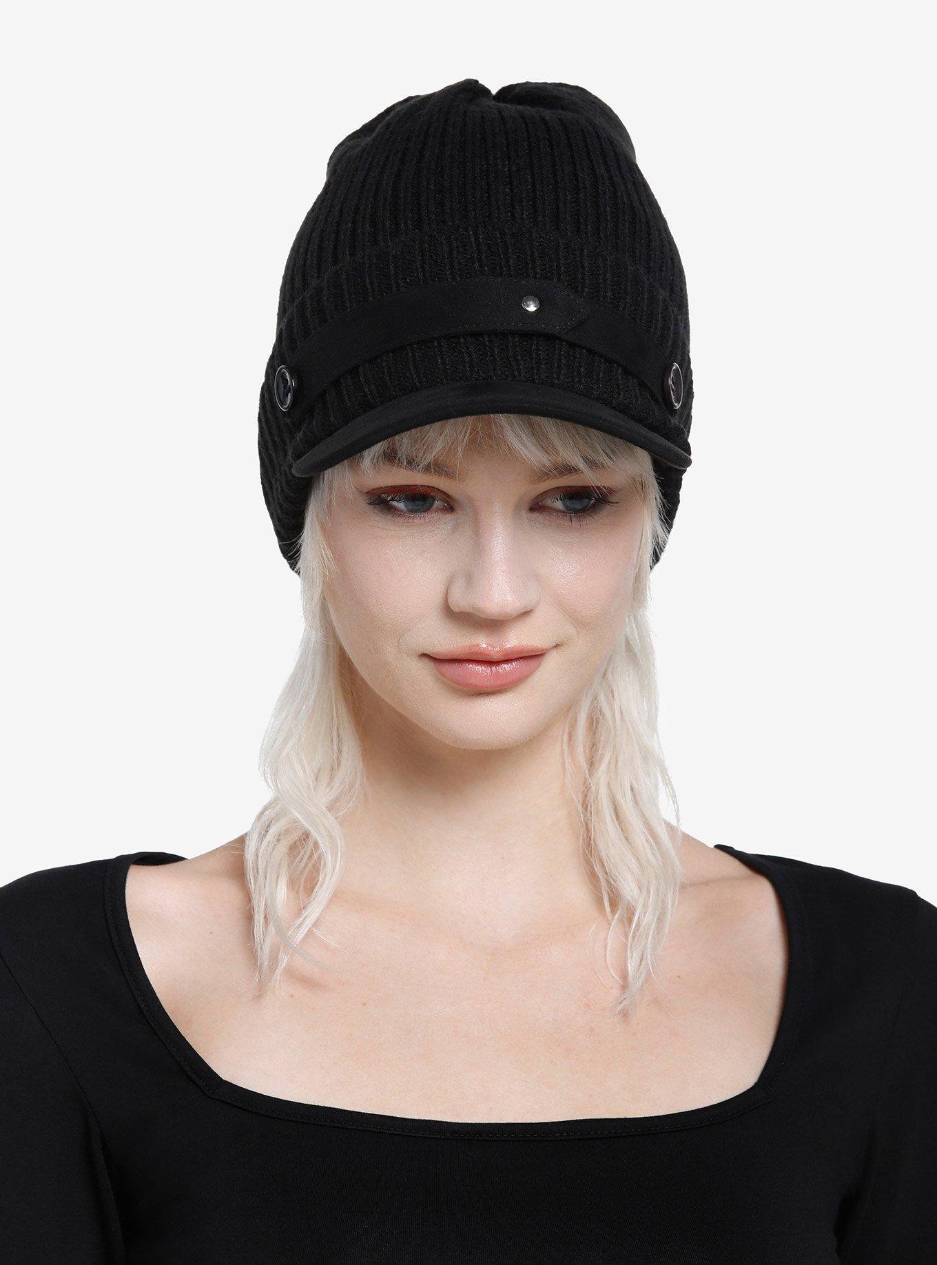 Black Ribbed Beanie Cap, , alternate