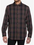 Brown Plaid Skull Rip Woven Button-Up, BROWN, alternate