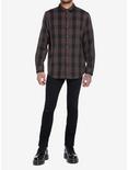 Brown Plaid Skull Rip Woven Button-Up, BROWN, alternate