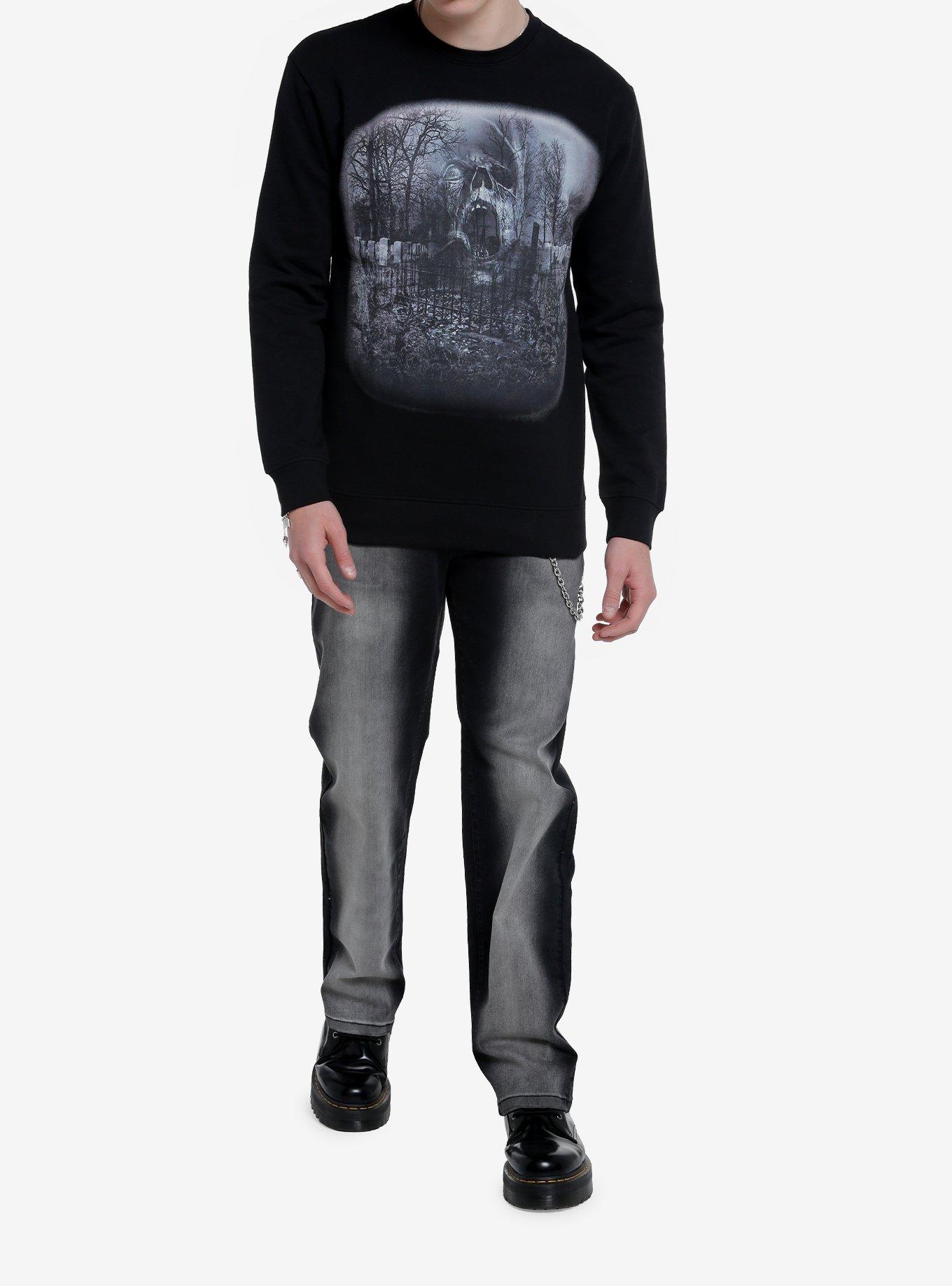 Zombie Graveyard Sweatshirt, BLACK  WHITE, alternate
